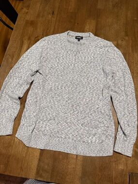 Express Men's Marled Light Gray Crewneck Sweater
